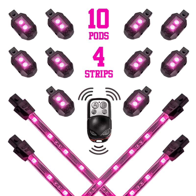 XKGLOW — XK Glow Strips Single Color XKGLOW LED Accent Light Motorcycle Kit Pink - 10xPod + 4x8In - view 2