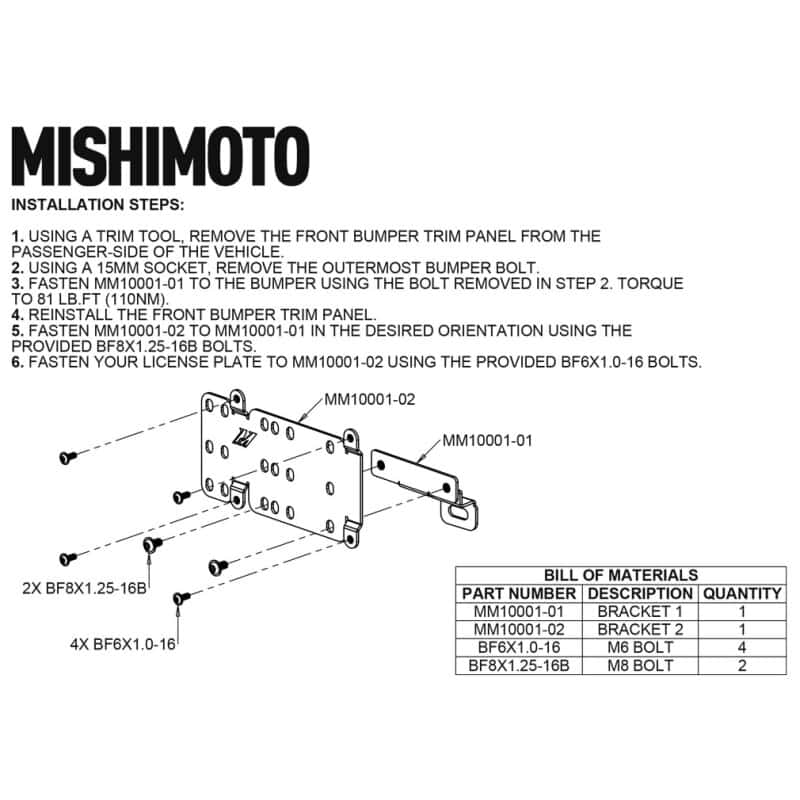 Mishimoto — Mishimoto 2021+ Ford Bronco Plastic Bumper License Plate Relocation
Plate Relocation Kit - view 3