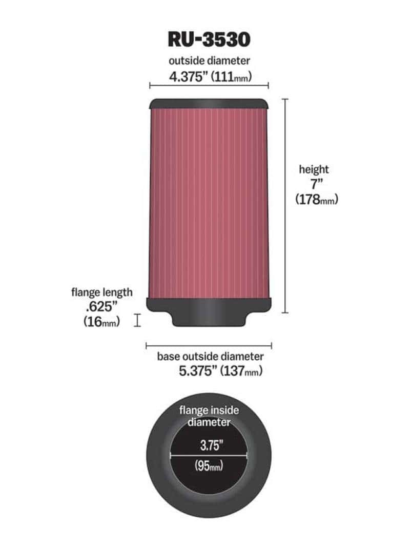 K&N Engineering — K&N Universal Rubber Filter 3.75in FLG x 5.375in Base x 5.375in Top x 7in Height
Universal Clamp-On A
Clamp-on Air Filter - view 3