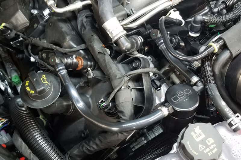 J&L — J&L 2018-2023 Ford Mustang GT Passenger Side Oil Separator 3.0 - Black Anodized
Oil Separator - view 4