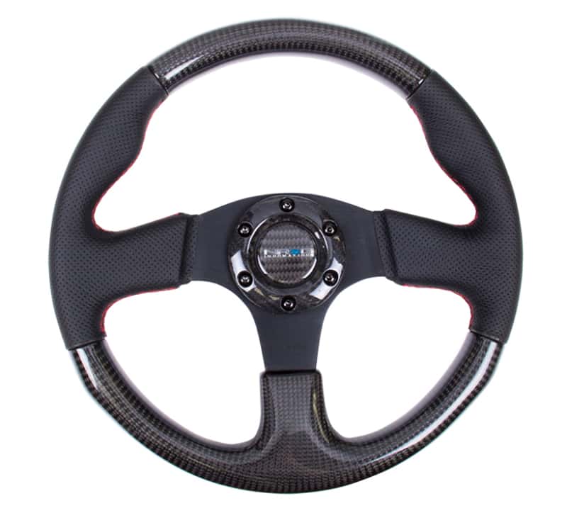 NRG — NRG Carbon Fiber Steering Wheel (315mm) Leather Trim w/Red Stitching - view 1