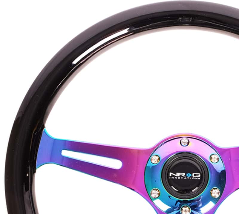 NRG — NRG Classic Wood Grain Steering Wheel (350mm) Black Paint Grip w/Neochrome 3-Spoke Center - view 2
