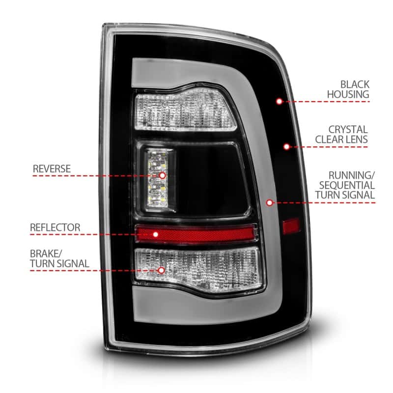ANZO — ANZO 09-18 Dodge Ram 1500 Sequential LED Taillights Black w/Switchback Amber Signal
Tail Light Set
TailLightSet - view 5