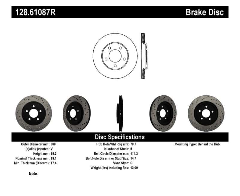 Stoptech — StopTech 05-10 Ford Mustang V6/4.0L / GT V8/4.6L Cross Drilled Right Rear Rotor
Cross Drilled Rotor
Disc Brake Rotor - view 6