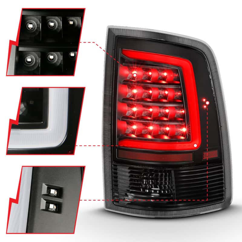 ANZO — ANZO 2009-2018 Dodge Ram 1500 LED Taillight Plank Style Black w/Clear Lens - view 4