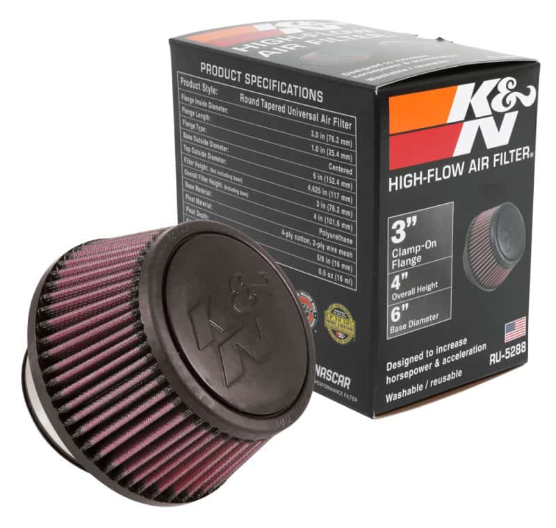 K&N Engineering — K&N Universal Round Clamp-On Air Filter 3in Flange ID x 6in Base OD x 4.625in Top OD x 3in Height
Universal Clamp-On A
Clamp-on Air Filter - view 15