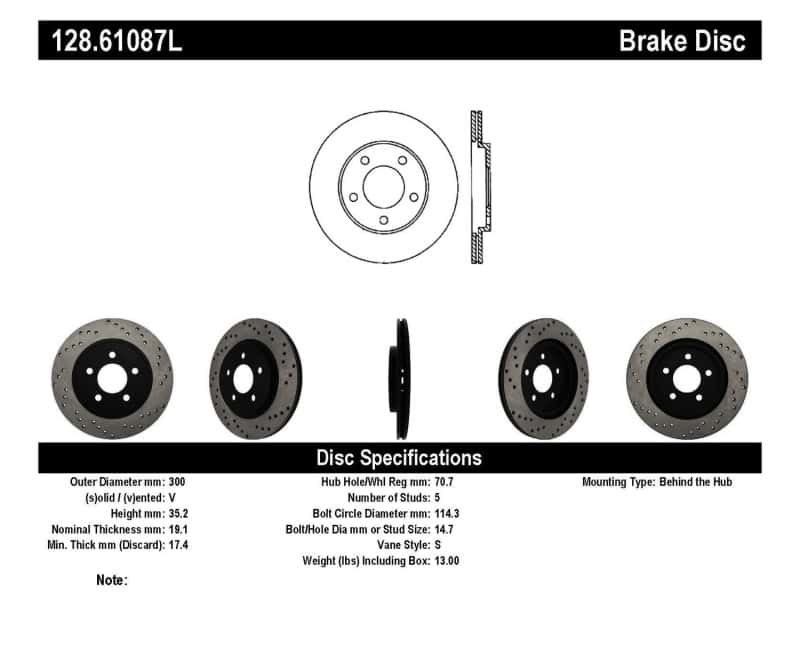Stoptech — StopTech 05-10 Ford Mustang V6/4.0L / GT V8/4.6L Cross Drilled Left Rear Rotor
Cross Drilled Rotor
Disc Brake Rotor - view 6