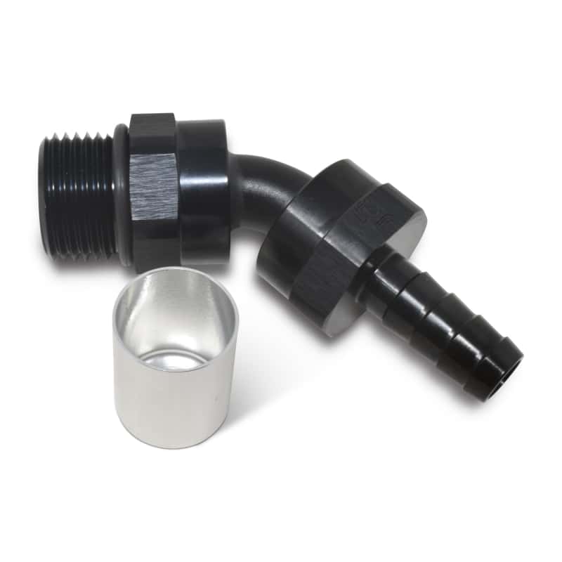 Russell — Russell Hose End Crimp On 10 Sae Port Male To -8 Hose 45 Deg Swivel Blk Anodized
Hose Fitting - view 3
