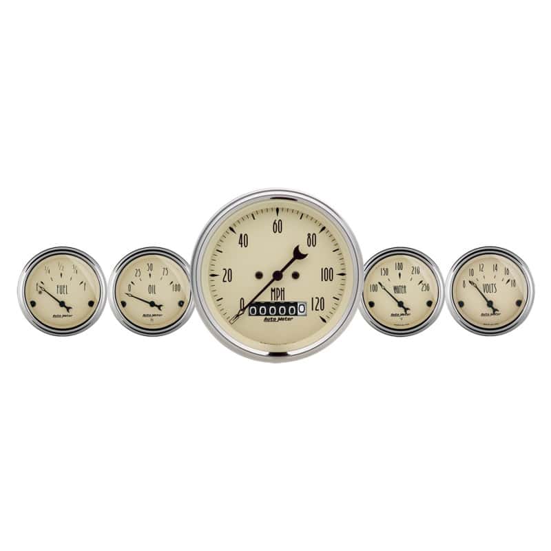 AutoMeter — Autometer Antique Beige 5 Piece Kit 3-3/8in & 2-1/16 Elec. Speedometer Gauges
GA KT 5PC E SPD AB - view 2