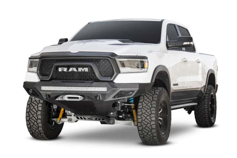 Addictive Desert Designs — Addictive Desert Designs 2019 Ram Rebel 1500 Stealth Fighter Fr Bumper w/Winch&Parking Sensor Mounts
Bumper- Front
Bumpers - view 3