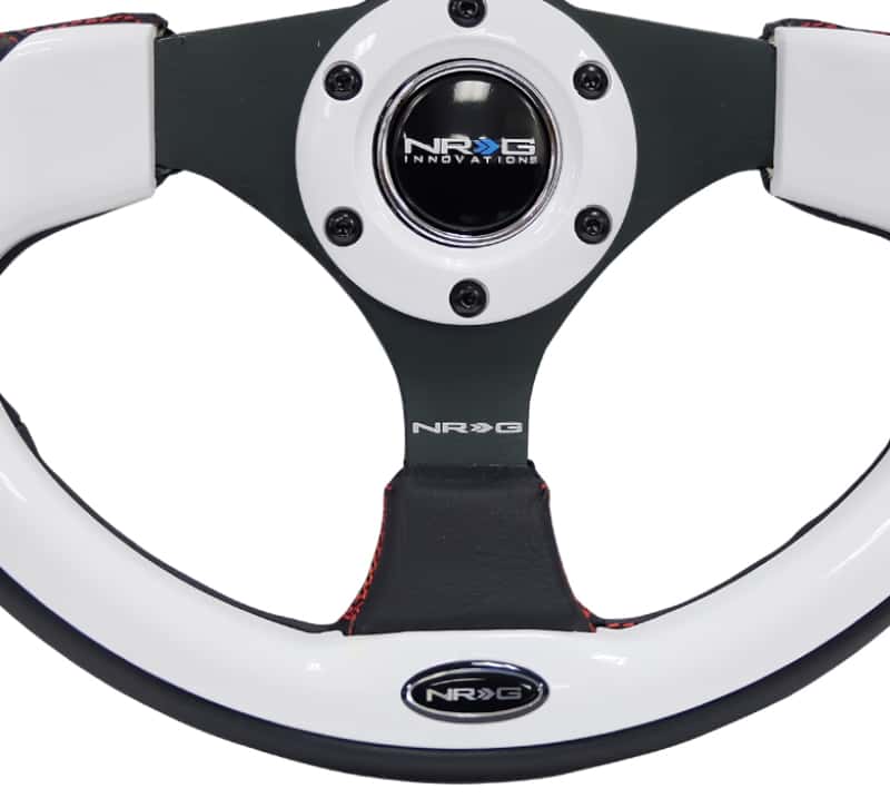 NRG — NRG Reinforced Steering Wheel (320mm) Blk w/White Trim & 4mm 3-Spoke - view 4