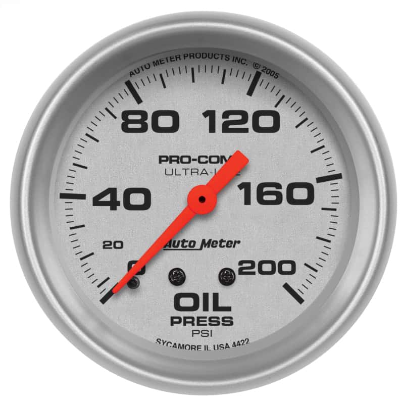 AutoMeter — Autometer Ultra-Lite 2 5/8in Mechanical 200 PSI Oil Pressure Gauge
2-5/8" OIL PRESS, 0- - view 2