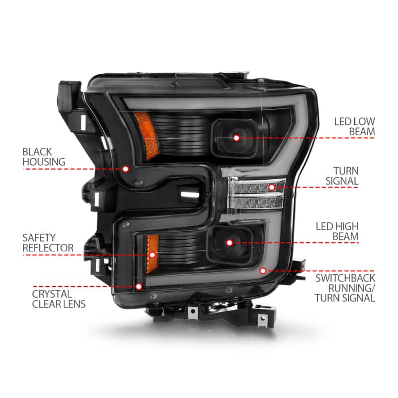 ANZO — ANZO 15-17 Ford F-150 LED Projector Headlights - w/ Light Bar Switchback Black Housing
Head Light Set
HdLtSet - view 5