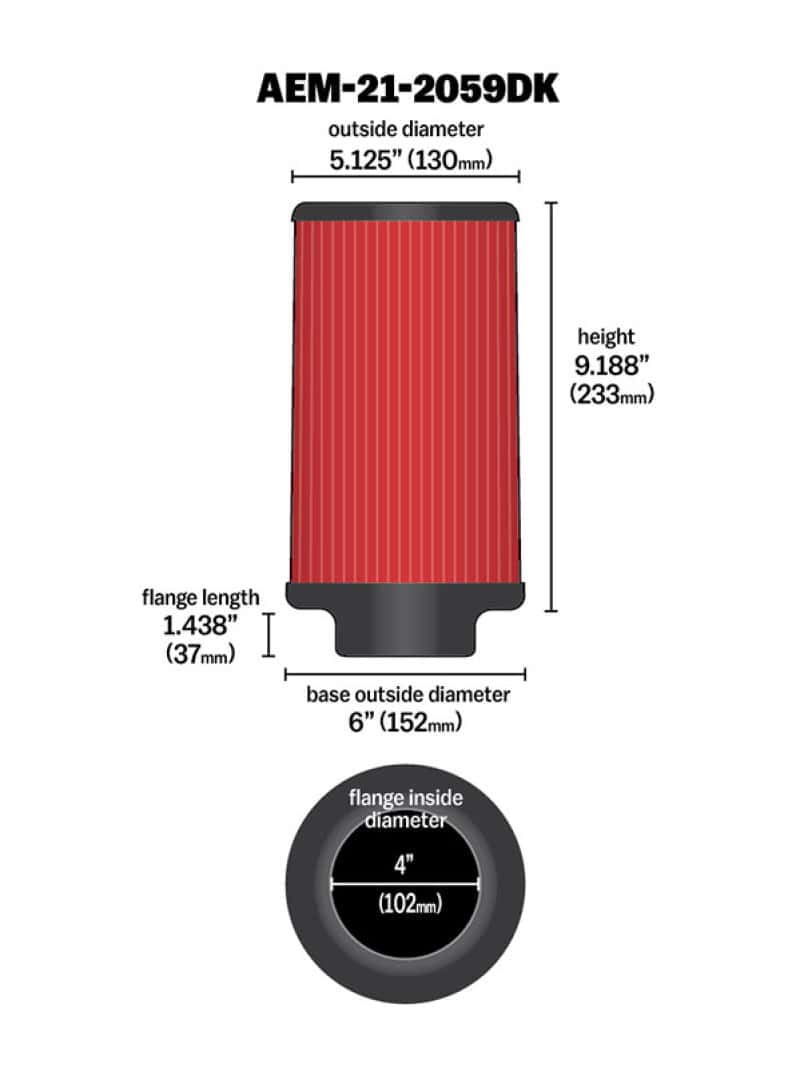 AEM Induction — AEM 4 in x 9 in Dryflow Element Filter
AEM DryFlow Air Filt
Air Filter - view 3