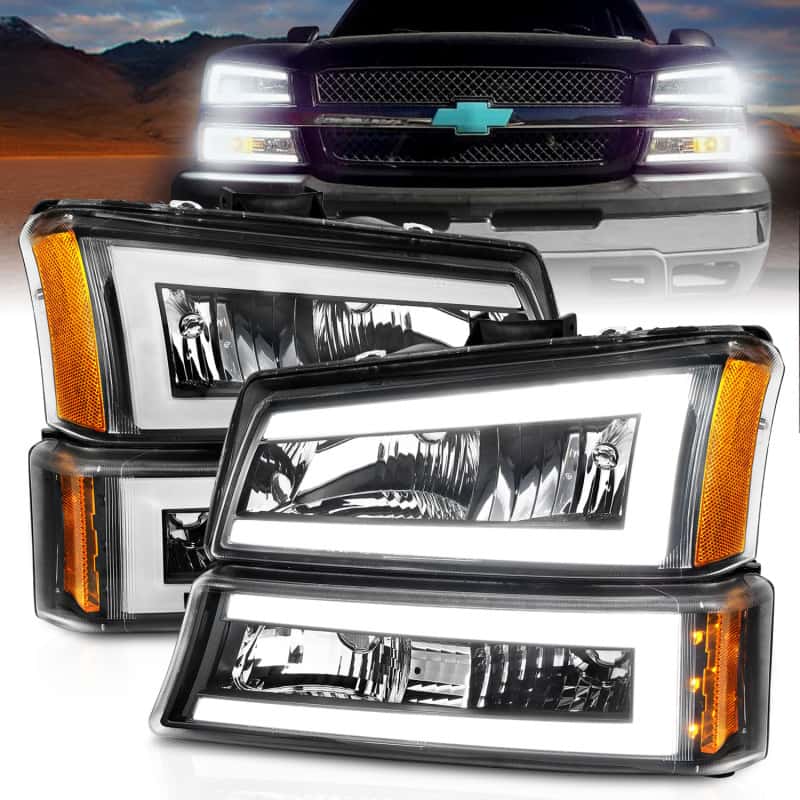 ANZO — ANZO 2003-2006 Chevrolet Silverado 1500 Crystal Headlights w/ Light Bar Black Housing
Head Light Set
HdLtSet - view 1