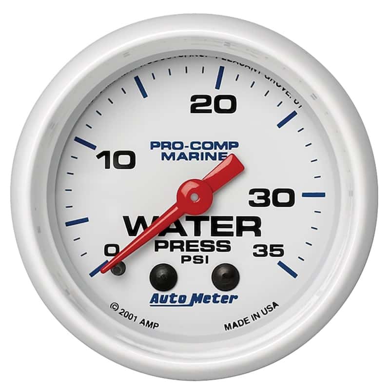 AutoMeter — Autometer Marine White 2-1/16in 35 PSI Mechanical Water Pressure Gauge
GA 2" WP 35PSI M MW - view 1
