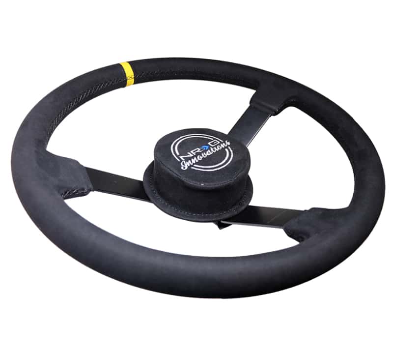 NRG — NRG Reinforced Steering Wheel (380mm) Nascar/ Alcantara 3 Spoke w/ NRG Logo/ Removable Crushed Pad - view 3