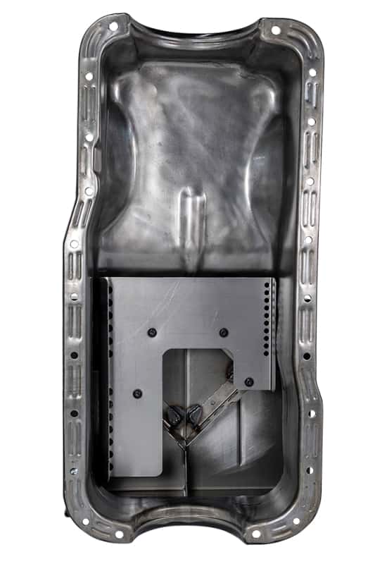 Moroso — Moroso Ford 351W (w/Front Sump) Kicked Out Road Race Baffled 9qt 8in Steel Oil Pan - view 3