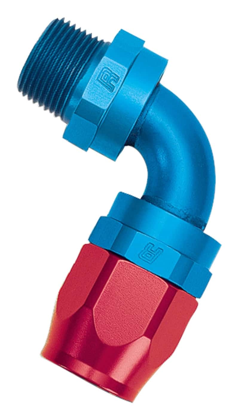 Russell — Russell Performance -6 AN Red/Blue 90 Degree Full Flow Swivel Pipe Thread Hose End (With 1/8in NPT)
Hose Fitting - view 1
