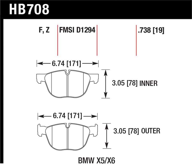 Hawk Performance — Hawk 07-08 BMW X5 3.0si/4.8i / 09-13 X5 Xdrive / 08-13 X6 Xdrive HPS Front Brake Pads
Disc Brake Pad - view 1