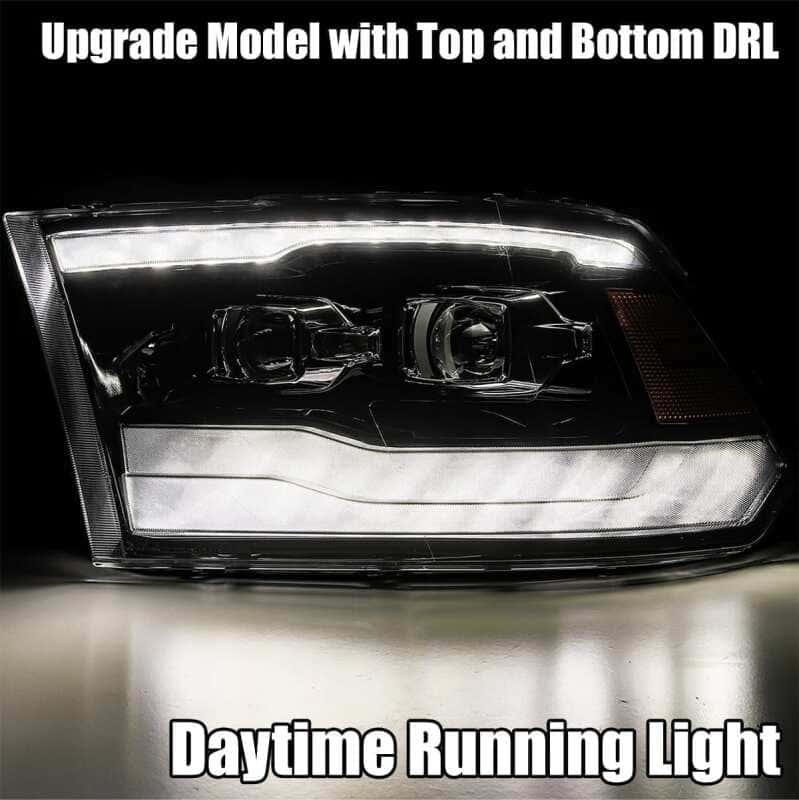 AlphaRex — AlphaRex 09-18 Dodge Ram 1500HD PRO-Series Projector Headlights Plank Style Black w/Seq Signal/DRL
Projector Headlights - view 4