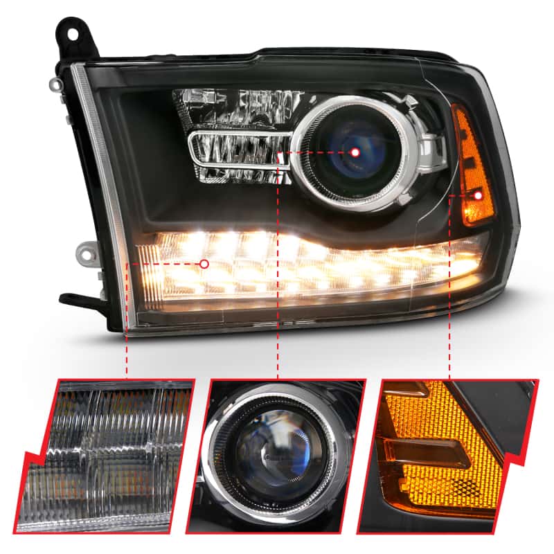 ANZO — ANZO 2009-2018 Dodge Ram 1500 Projector Headlights Plank Style Halo w/Switchback Matte Black
Head Light Set
HdLtSet - view 10