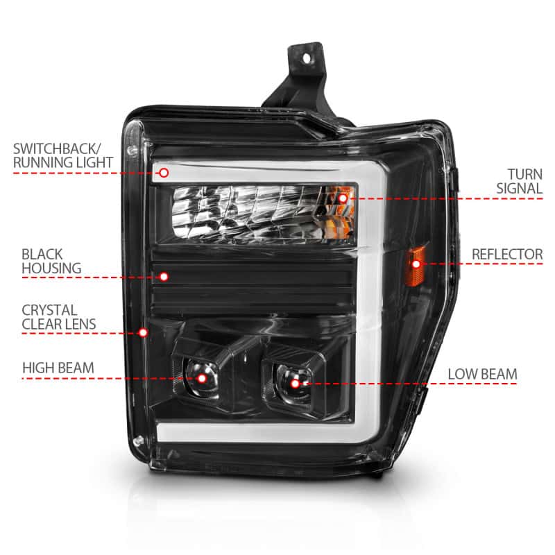 ANZO — ANZO 08-10 Ford F-250 - F-550 Super Duty Projector Headlights w/ Light Bar Switchback Black Housing
Head Light Set
HdLtSet - view 10