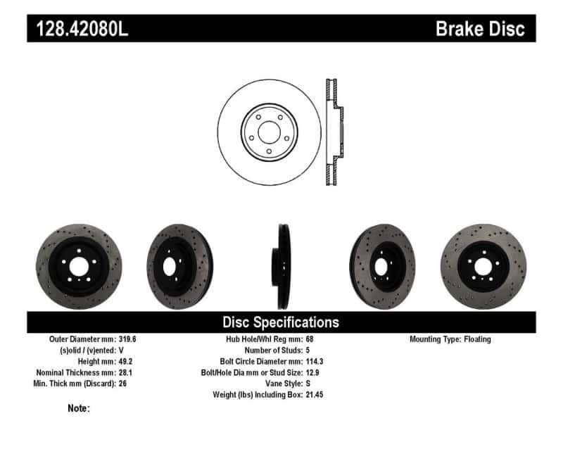 Stoptech — StopTech 08-09 Infiniti EX35 / 05-08 G35 / 09 G37 / 06-09 M35/M45 Drilled Left Front Rotor
Cross Drilled Rotor
Disc Brake Rotor - view 6