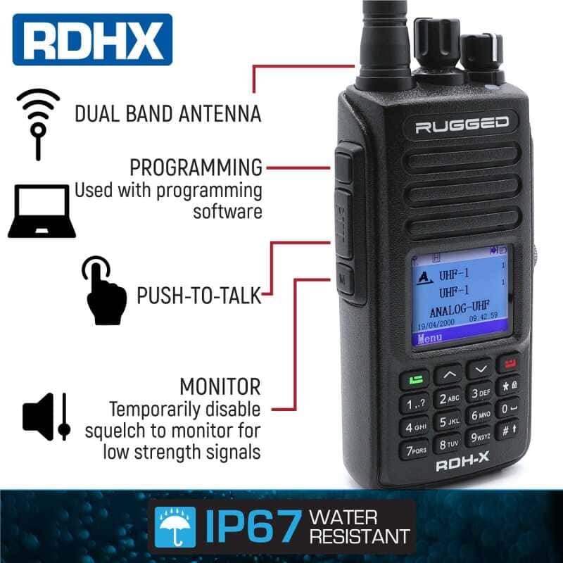 Rugged Radios — Rugged Radios WATERPROOF - Rugged RDH-X - Bus Band 2-Way Radio - Digital and Analog / Safety Yellow - view 2