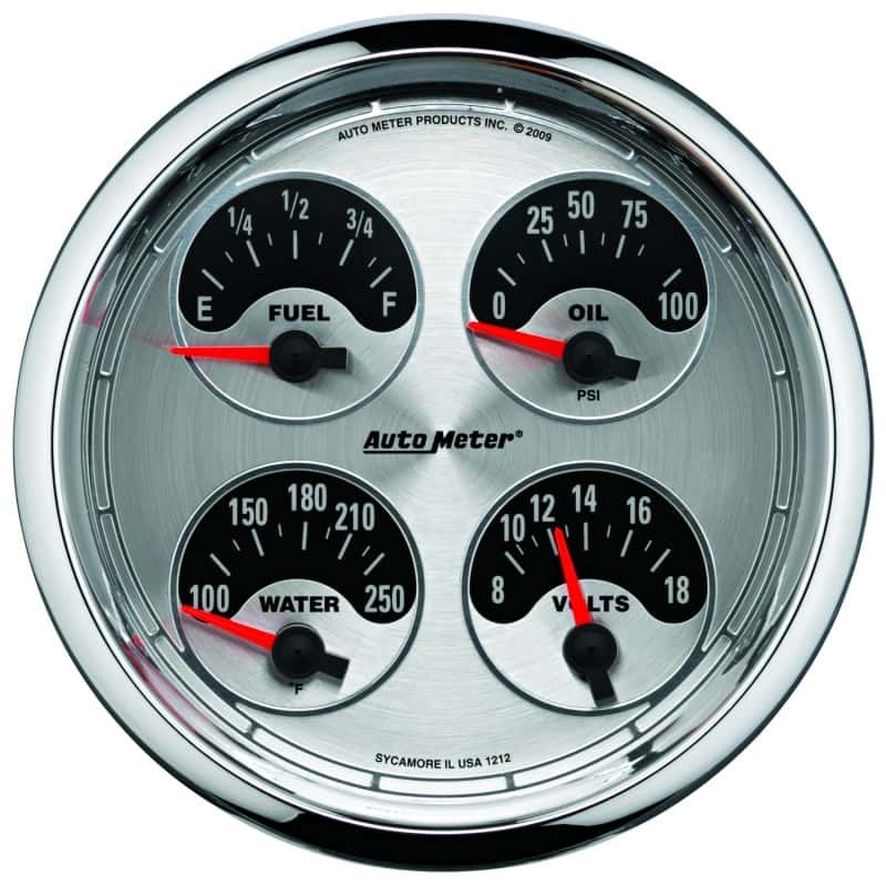 AutoMeter — Autometer American Muscle SSE 100PSI/100-250 Deg F/8-18 Volt Oil Press/Water Temp/Volt/Fuel Gauge
GA 5" QUAD 0-90 AM - view 1