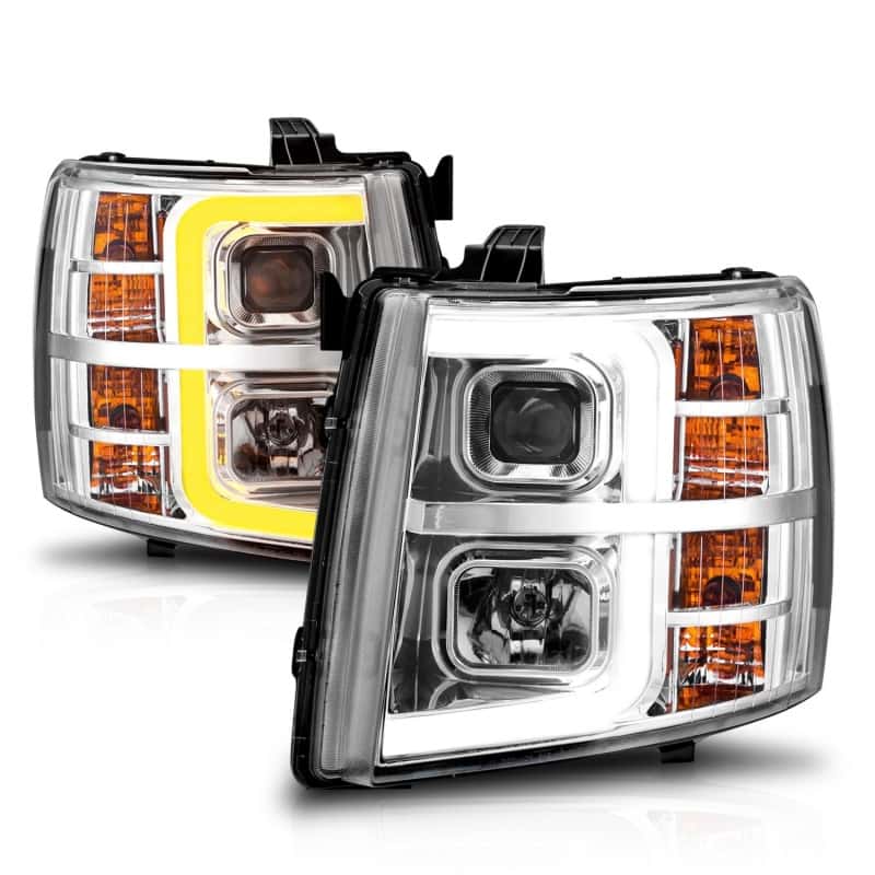 ANZO — ANZO 2007-2013 Chevrolet Silverado 1500 Projector w/ Light Bar Chrome Housing w/ Sequential
Head Light Set
HdLtSet - view 4