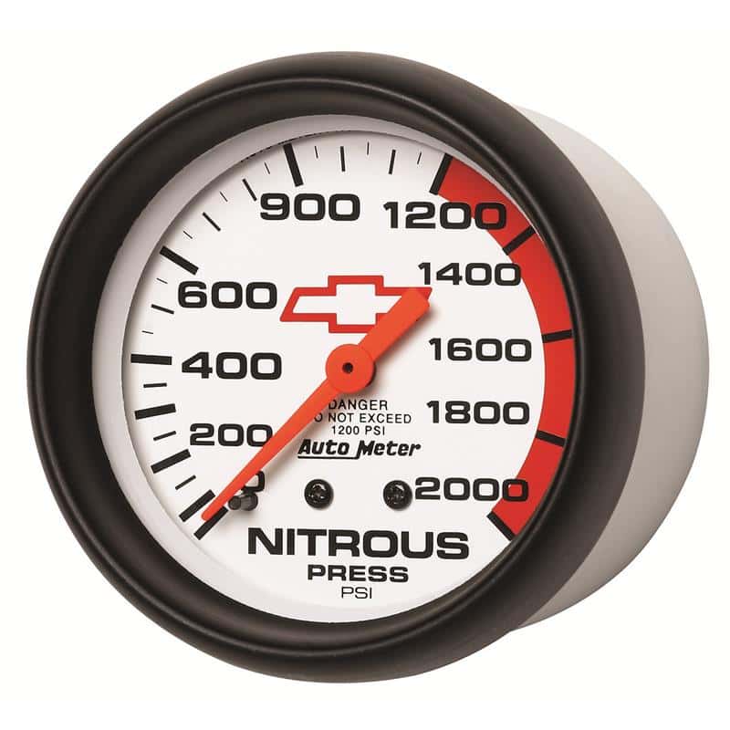 AutoMeter — AutoMeter Gauge Nitrous Pressure 2-5/8in. 2000PSI Mechanical Chevy Red Bowtie White
2-5/8" NITROUS, 0-20 - view 3