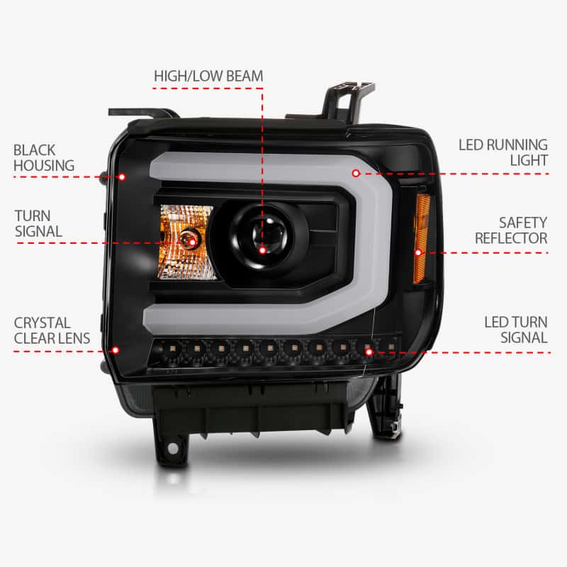 ANZO — ANZO 2014-2015 GMC Sierra 1500 Projector Headlights w/ Light Bar Black Housing (Halogen Type)
Head Light Set
HdLtSet - view 10