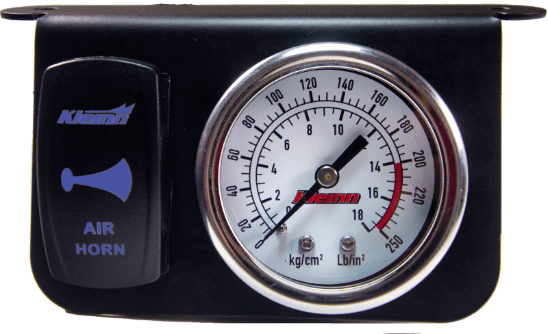 Kleinn Air Horns — Kleinn Panel mounted 160 PSI gauge w/ an illuminated BLUE Momentary rocker switch - view 1
