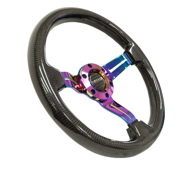 NRG — NRG Carbon Fiber Steering Wheel (350mm / 1.5in. Deep) Neochrome 3-Spoke Design w/Slit Cuts - view 2