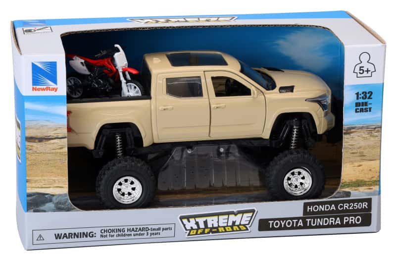 New Ray Toys — New Ray Toys Toyota Tundra Pro Lifted Truck Mud Bath with Honda Dirt Bike 1:32 Scale - view 2