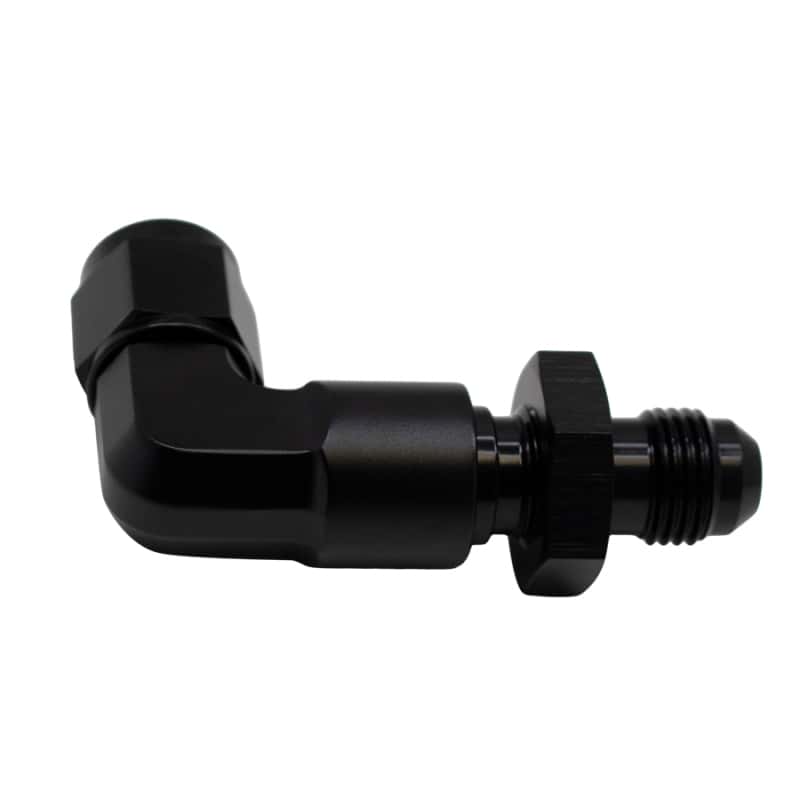 DeatschWerks — DeatschWerks 6AN Female Flare Swivel to 6AN Male Flare 90-Degree Bulkhead - Anodized Matte Black
Lines & Fittings - view 1
