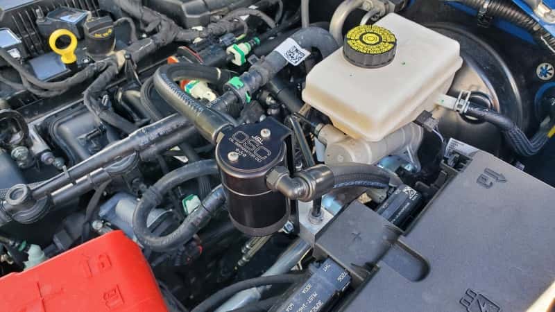 J&L — J&L 2021.5-2024 Ford Bronco 2.3L EcoBoost Oil Separator 3.0 Passenger Side - Black Anodized
Oil Separator - view 3