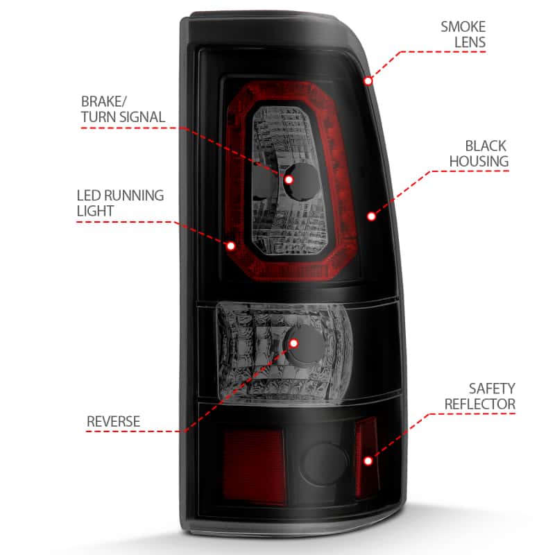 ANZO — ANZO 2003-2006 Chevy Silverado 1500 LED Taillights Plank Style Black w/Smoke Lens - view 11