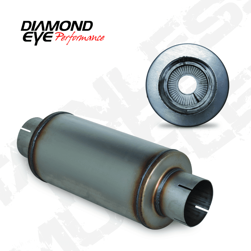Diamond Eye Performance — Diamond Eye MFLR 4inID SGL IN/SGL OUT 7inDIA X 14in BODY 20in LENGTH PERF SLOTTED ENDS 409 SS
MUFFLER 4in. - view 3