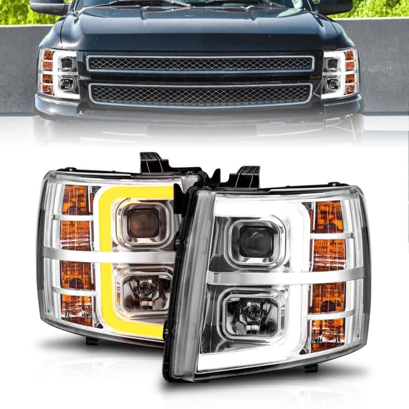 ANZO — ANZO 2007-2013 Chevrolet Silverado 1500 Projector w/ Light Bar Chrome Housing w/ Sequential
Head Light Set
HdLtSet - view 1