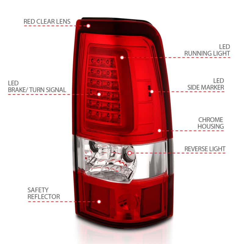 ANZO — ANZO 1999-2002 Chevy Silverado 1500 LED Taillights Plank Style Chrome With Red/Clear Lens - view 8