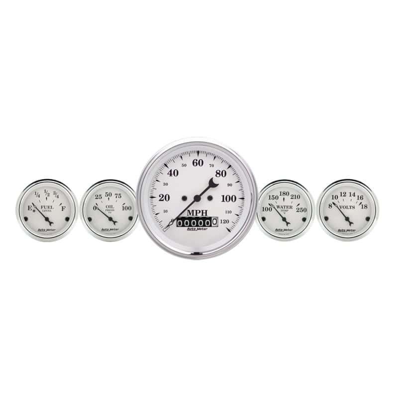 AutoMeter — AutoMeter Gauge Kit 5 Pc. 3-3/8in. & 2-1/16in. Elec. Speedometer Old Tyme White
OLD TYME WHITE 5 PC. - view 2