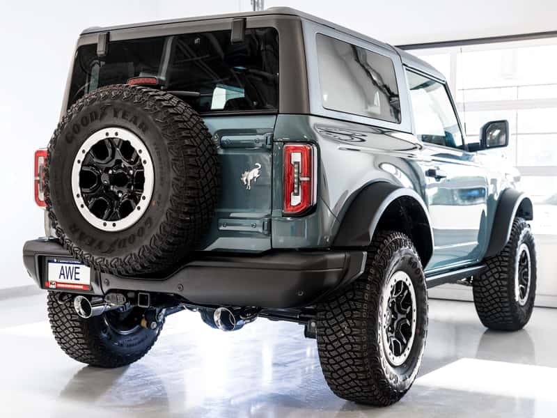 AWE Tuning — AWE Tuning 2021+ Ford Bronco 0FG Dual Rear Exit Exhaust w/Diamond Black Tips & Bash Guard
0FG Catback - view 2