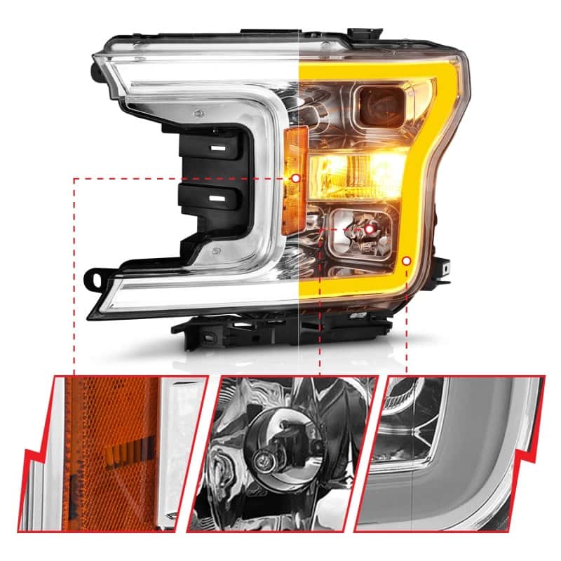 ANZO — ANZO 2018-2020 Ford F-150 Projector Headlight w/Plank Style Switchback Chrome Housing
Head Light Set
HdLtSet - view 4