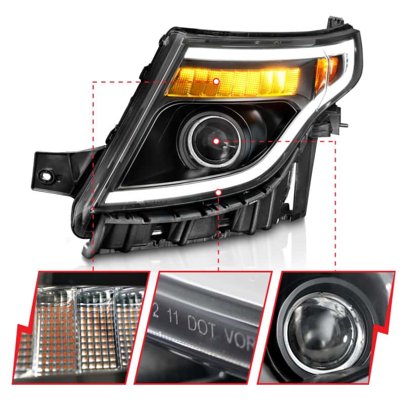 ANZO — ANZO 11-15 Ford Explorer (w/Factory Halogen HL Only) Projector Headlights w/Light Bar Black Housing
Head Light Set
HdLtSet - view 9