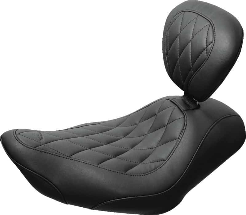 Mustang Motorcycle — Mustang 04-21 Harley Sportster Wide Tripper Solo Seat w/Driver Backrest Diamond Stitch - Black - view 2
