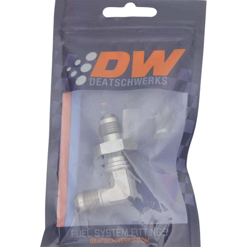 DeatschWerks — DeatschWerks 6AN Male Flare To 6AN Male Flare Bulkhead Adapter 90-Degree (Incl. Nut) - view 2