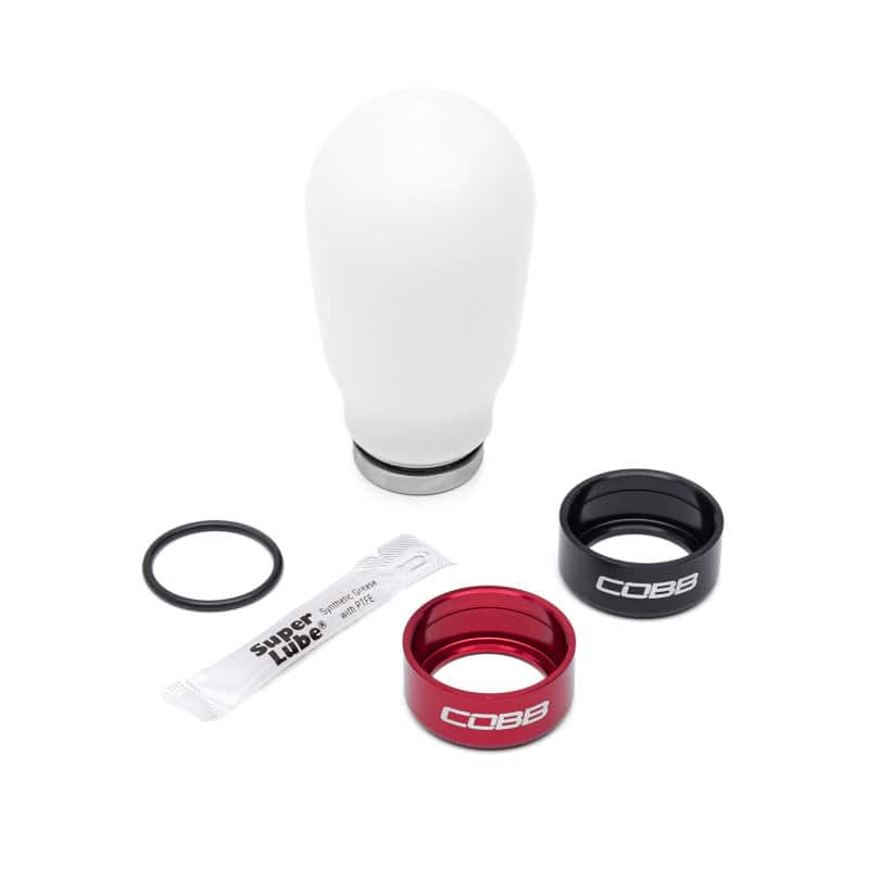 COBB — Cobb Subaru 6-Speed Tall Weighted COBB Shift Knob - White (Incl. Both Red + Blk Collars) - view 3