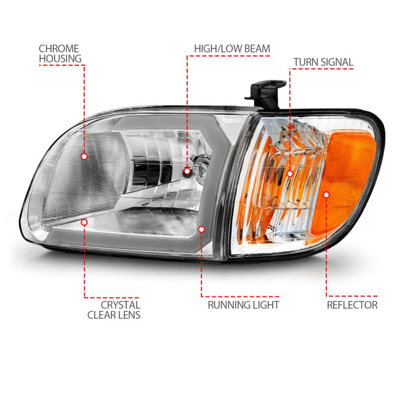 ANZO — ANZO 00-04 Toyota Tundra (Reg/Acc Cab Only) Crystal Headlights w/Lgt Bar Chrome w/Corner Lights 2pc
Head Light Set
HdLtSet - view 7